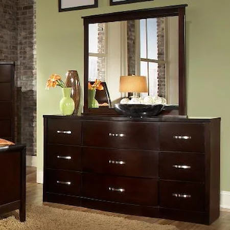 Contemporary 9-Drawer Dresser & Mirror Set